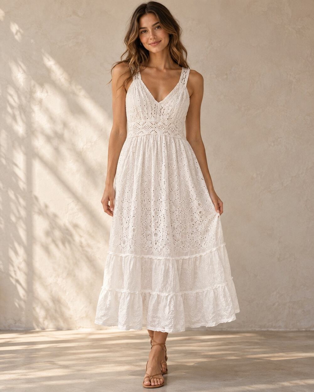 Anthropologie Magic White Eyelet Cotton Maxi Dress Sz L Boho Cottagecore Crochet